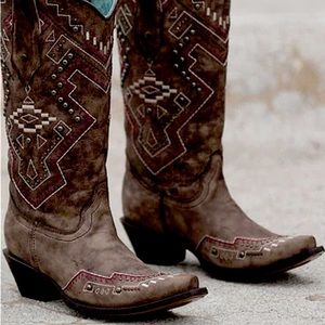CORRAL C2945 leather studded Aztec/Southwest cowgirl boots sz 6.5